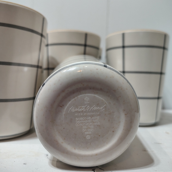 Hearth & Hand Magnolia Plaid Bamboo Melamine Tumblers Set of 8 12.5 oz Mustard - Picture 5 of 6